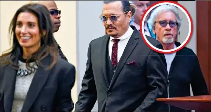  ?? ?? SUPPORT: Beechy Colclough (circled) behind Johnny Depp and lawyer Camille Vasquez at the US court last week