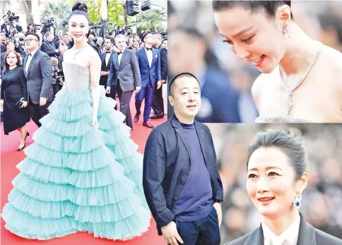  ??  ?? (Clockwise from left) Actress Fan Bingbing on arrival for the screening of the film “Todos Lo Saben (Everybody Knows)”. • Actress Fan is plugging for L’Oreal. • Actress Zhao Tao arriving for the screening of the film ‘Todos Lo Saben’. • Director Jia...