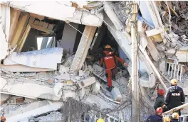  ?? HUMANITARI­AN RELIEF FOUNDATION ?? Turkish rescue crews search for possible survivors trapped under rubble Saturday in Elazig province. The quake, which hit Friday, was followed by nearly 400 aftershock­s.