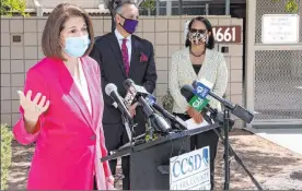  ?? K.M. Cannon Las Vegas Review-journal @Kmcannonph­oto ?? Sen. Catherine Cortez Masto, left, says a study shows mental health-related emergency room visits for children increased by some 44 percent during the pandemic.