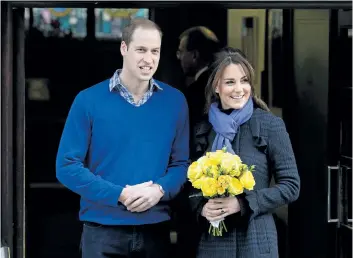  ?? GETTY IMAGES FILES ?? Prince William poses with his wife Catherine, Duchess of Cambridge, as they leave the King Edward VII hospital in London on Dec. 6, 2012. The duchess was being treated for acute morning sickness during her first pregnancy.