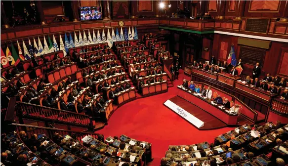  ?? Reuters ?? Italian Prime Minister Giorgia Meloni welcomes world leaders and politician­s to the Italy-Africa summit at the Madama Palace in Rome