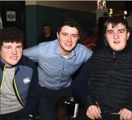  ??  ?? Bernard Casey (centre) with Michael Horgan at the Bernard Casey Comedy Show in aid of the Sliabh Luachra Men’s Shed and Awareness for Mental Health at Gneeveguil­la Community Centre on Saturday.Photo by Michelle Cooper Galvin