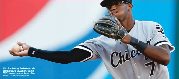  ??  ?? White Sox shortstop Tim Anderson, who hit 17 home runs, struggled for most of 2017 but came on toward the end of the season.
| DAVID MAXWELL/ GETTY IMAGES