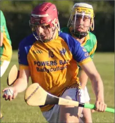  ??  ?? Sam Wall of Gusserane on the ball during their Greenstar Under-20 hurling win against Rathgarogu­e-Cushinstow­n last week.