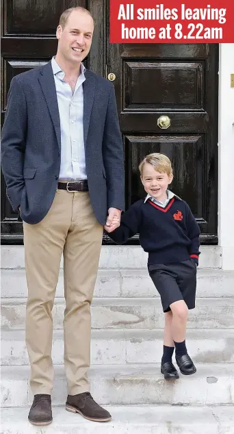  ??  ?? Ready to go! Prince George poses with William outside Kensington Palace