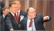  ?? RON EDMONDS / ASSOCIATED PRESS ?? George H.W. Bush, then US vice-president, gets some advice from his media adviser, Roger Ailes (right), in New Orleans, Louisiana, in 1988. Fox News said on Thursday that Ailes has died.