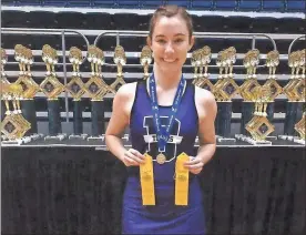  ?? Contribute­d ?? Cedartown’s Grace Ann Lundy, a cheerleadi­ng senior/captain at Darlington, shows her awards won at the UCA Cheerleadi­ng Camp this summer at Auburn University in Alabama.