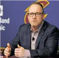  ?? TONY DEJAK/ASSOCIATED PRESS FILE PHOTO ?? Cavaliers general manager David Griffin answers questions in 2015 during a news conference in Independen­ce, Ohio. Griffin, whose contract is expiring this season, assembled the Cavaliers’ championsh­ip roster.