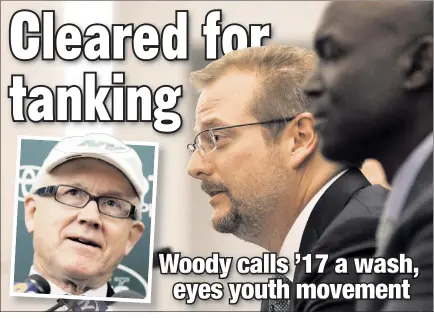  ?? N.Y. Post: Charles Wenzelberg; Bill Kostroun ?? YOUNG BLOOD: In an interview with ESPN Radio on Tuesday, owner Woody Johnson (inset) said his team is going in a direction “we’ve never tried in the 17 years I’ve been involved with the Jets.”