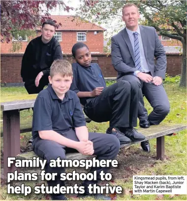  ??  ?? Kingsmead pupils, from left, Shay Macken (back), Junior Taylor and Karim Baptiste with Martin Capewell