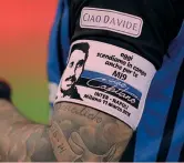  ?? LIVERANI ?? INTER-NAPOLI
La fascia da capitano di Icardi dedicata ad Astori, sotto la patch indossata da tutte le squadre