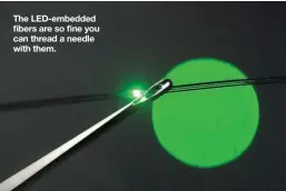  ?? COURTESY OF THE RESEARCHER­S ?? The LED-embedded fibers are so fine you can thread a needle with them.