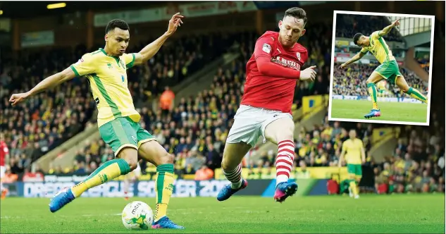  ?? PICTURES: Action Images ?? MURPHY’S LAW: Jacob Murphy nets the opening goal of the game and, inset, celebrates his strike