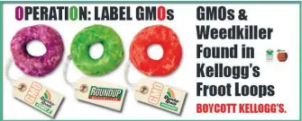  ??  ?? Le groupe de pression GMO Free USA a lancé une campagne pour dénoncer la présence d’ingrédient­s GM dans certains produits de marque Kellogg’s. La semaine dernière, la compagnie Kellogg a annoncé qu’elle allait indiquer la présence d’OGM sur certains de ses produits.