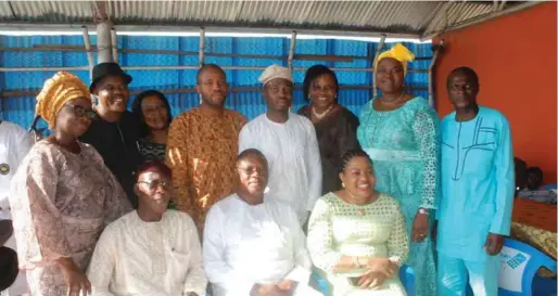  ??  ?? Celebrant, Adebowale Ogunkoya (middle) celebratin­g his siblings while marking his 60th birthday at Heart of Gold Children Hospice in Lagos