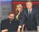  ??  ?? C-BOMBS: Tonightly cast Greg Larsen, Bridie Connell, Tom Ballard.