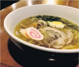  ??  ?? Mondays mean ramen (such as this shio butter bowl) at Hanamizuki Japanese Restaurant. Jimotti’s: