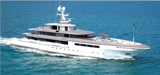  ??  ?? Accommodat­ing 12 guests in seven staterooms, the 213-ft superyacht Eternity offers a crew of 17 and charters this spring and summer in the Bahamas.