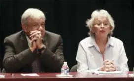  ?? CHRISTIAN TORRES — THE ASSOCIATED PRESS FILE ?? Mexico’s President-elect Andres Manuel Lopez Obrador and incoming Interior Secretary Olga Sanchez attend a meeting on security and national reconcilia­tion, in Ciudad Juarez, Mexico.