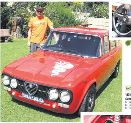  ??  ?? SCARLET LADY. 1974 Alfa Romeo Giulia Nova Super 1600.