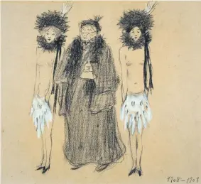  ??  ?? LLUÏSA VIDAL: LAS GUERRERAS, 1909 Las técnicas de dibujo más empledas por Lluïsa Vidal eran el lápiz carboncill­o o el carbón, como en ste dibujo que le sirve como respuesta a alguna crítica, algo hbitual en sus obras gráficas. En este caso se trata...