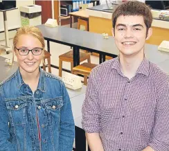  ??  ?? Elle Wyatt and Ivan Kapelyukh from Dundee High School achieved joint highest results in the country at Advanced Highers.