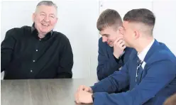  ??  ?? Norman Whiteside chats with pupils at Hazelwood College yesterday