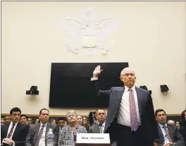  ?? ALEX BRANDON — THE ASSOCIATED PRESS ?? Attorney General Jeff Sessions is sworn in before the House Judiciary Committee on Capitol Hill in Washington on Tuesday.