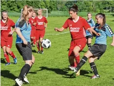  ??  ?? Auch die Unterstütz­ung der rund 60 Zuschauer half nicht, der SV Wörnitzste­in Berg (mit Carolin Engelhard, rechts in Rot) unterlag Anhausen.