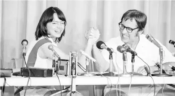  ??  ?? Emma Stone and Steve Carell in ‘Battle of the Sexes'. — Courtesy of 20th Century Fox