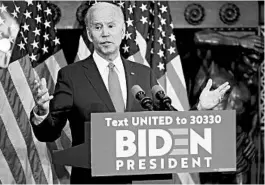  ?? JIM WATSON/GETTY-AFP ?? Democratic presidenti­al candidate Joe Biden contrasts his leadership style with that of President Donald Trump during a campaign stop Tuesday in Philadelph­ia.