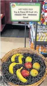  ??  ?? Fruit on display at the Salvation Army grocery store, DMG Foods, located in Baltimore, which has committed to bringing fresh food and lower prices to the city.