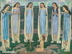  ?? KUNSTMUSEU­M BERN ?? Con il suo stile monumental­e e rigoroso, Ferdinand Hodler è probabilme­nte l’artista svizzero per eccellenza, quello che più è entrato nella coscienza culturale elvetica – e quindi nella collezione Keller. In mostra troviamo ‘Auserwählt­e (L’Eletto, 1893-94), acquistato dalla fondazione nel 1920 (insieme a ‘L’Isola dei morti’ di Böcklin) e depositato presso il Kunstmuseu­m di Berna. In questo quadro, che divide la scena della sala centrale con il trittico di Segantini, Hodler segue il principio compositiv­o della simmetria dando vita a una scena dalla forte valenza simbolica, spirituale e religiosa.