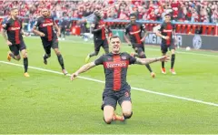  ?? REUTERS ?? Leverkusen’s Granit Xhaka celebrates his goal against Bremen on Sunday.