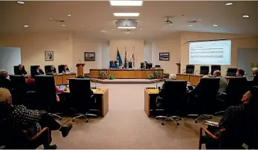  ?? TOM LEE/STUFF ?? Waikato District Council sitting in Nga¯ruawa¯hia. The council wants the option for more councillor­s to attend meetings remotely.