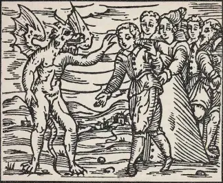  ??  ?? ABOVE: Another possible source for Lévi’s Baphomet is the goat-headed, winged Devil seen in numerous illustrati­ons in Guazzo’s Compendium Maleficaru­m of 1608.