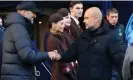  ?? ?? Klopp and Guardiola shake hands before their teams drew 1-1 at the Etihad in November. Photograph: Simon Stacpoole/Offside/ Getty Images