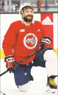  ?? Ross D. Franklin / Associated Press ?? Washington’s Alex Ovechkin smiles during practice on Wednesday. The Capitals lead the Vegas Golden Knights, 3-1, in the best-of-seven Stanley Cup Finals series.