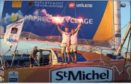  ?? Ph. JM.Liot/StMichel-Virbac) ?? Leaders intouchabl­es en Imoca, Jean-Pierre Dick et Yann Eliès ont décroché cette victoire qui leur tendait les bras, hier soir à Salvador de Bahia.(