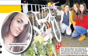  ??  ?? Olivia Wojciechow­ska The ‘ghost bike’ was placed at the junction of Lancaster Road and Eccles Old Road in Salford