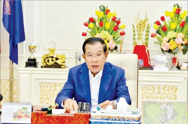  ?? SMP ?? Prime Minister Hun Sen talks about the fight against drugs on Internatio­nal Day Against Drug Abuse on June 26, 2021.