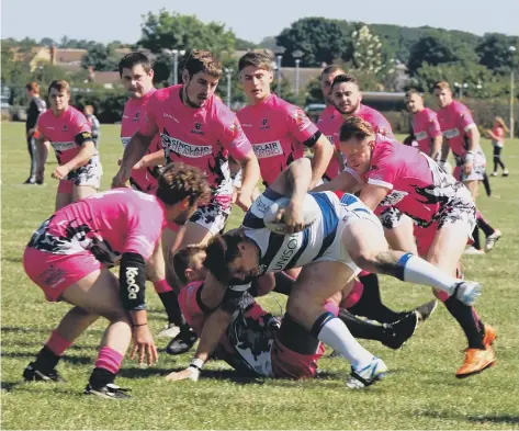  ??  ?? Pirates skipper Dave Douthwaite, above grounded, and Harry Sleep, right, were in form for Adam Lee’s men in their 30-16 victory against Skirlaugh Bulls