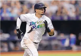  ?? CHRIS O’MEARA/ASSOCIATED PRESS ?? Tampa Bay’s Willy Adames watches his home run fly during the seventh inning of Saturday’s game. Adames also had an RBI single in the Rays’ 4-0 victory.