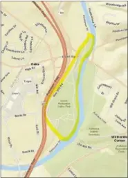  ?? MAP COURTESY OF THE MONTGOMERY COUNTY BOARD OF COMMISSION­ERS ?? The Montgomery County Health Department is planning to spray for mosquitoes in the highlighte­d areas on Tuesday from 8 p.m. to 10 p.m., weather permitting. An alternate date will be Tuesday, Sept. 5.