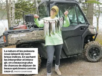  ?? PHOTO COURTOISIE ?? La nature et les poissons nous laissent de nombreux indices. En sachant les interpréte­r et interagir, on a beaucoup plus de chances de déjouer de beaux spécimens comme ceux-ci.