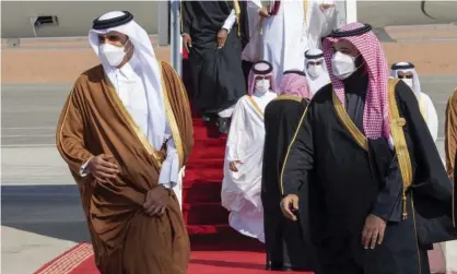  ?? Photograph: AP ?? Qatar’s emir, Sheikh Tamim bin Hamad al-Thani, and Saudi Arabia’s crown prince, Mohammed bin Salman, in Al-Ula, Saudi Arabia, January 2021.