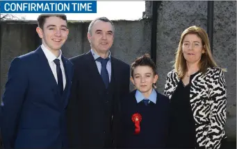  ??  ?? Richard Miskella from Inistioge with his family Aidan, Liam and Mary at the Rower-Inistioge confirmati­on day at Inistioge Church.