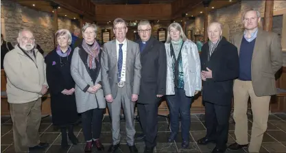  ?? Pics: ?? Martin Enright, Brenda O’Callaghan, Susan O’Keeffe, Mayor of Sligo Municipal District Cllr Hubert Keaney, Reverend Isaac Hanna, Eilo Malloy, Fr Michael Donnelly, Michael Kirby at the Yeats anniversar­y in Drumcliffe on Sunday. Donal Hackett.