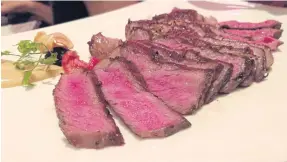  ??  ?? RIGHT The 400-day dry-aged Australian wagyu rib-eye from Stockyard Black Label cattle.